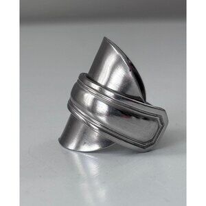 Handmade Saddle Spoon Ring: Silverware Wrap Ring, Size 7.5, Chunky Boho Style